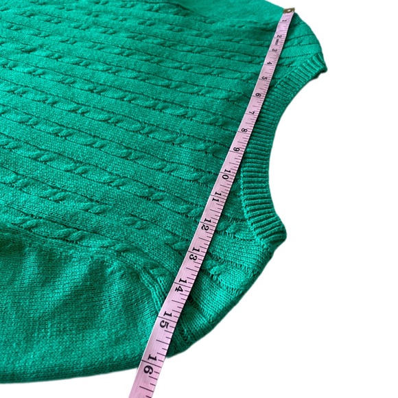 TALBOTS Green Cable Knit One Shoulder Button Pullover Sweater Petite Medium - Picture 7 of 9
